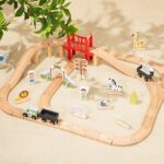Drewniany Tor Kolejowy ZOO Woopie Green – Pociąg z Wagonami na Magnes Montessori - 003