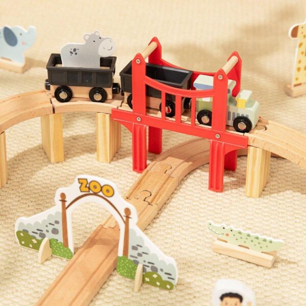 WOOPIE GREEN Drewniana Kolejka ZOO Zestaw XL Pociąg na Magnes Tor 60 el. FSC - 004
