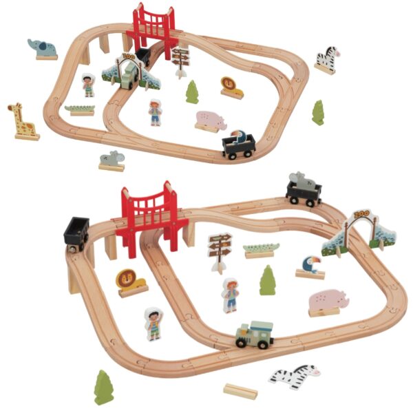 WOOPIE GREEN Drewniana Kolejka ZOO Zestaw XL Pociąg na Magnes Tor 60 el. FSC - 005