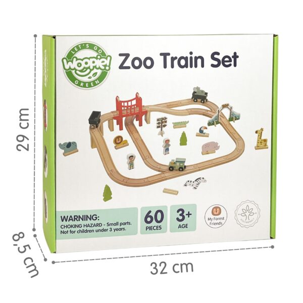 WOOPIE GREEN Drewniana Kolejka ZOO Zestaw XL Pociąg na Magnes Tor 60 el. FSC - 006