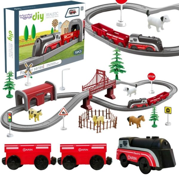 WOOPIE Zestaw Elektryczna Kolejka Lokomotywa Tor Farma Zwierzęta 70 el. - 001