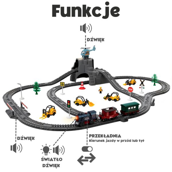 WOOPIE Elektryczna Kolejka Tor Retro Ciuchcia Lokomotywa + 2 Wagony – Zestaw 76 el. - 002