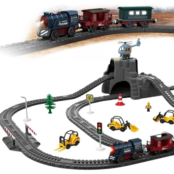 WOOPIE Elektryczna Kolejka Tor Retro Ciuchcia Lokomotywa + 2 Wagony – Zestaw 76 el. - 003