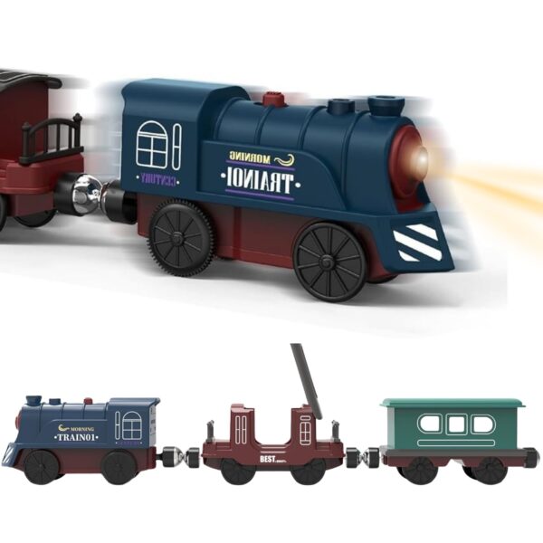 WOOPIE Elektryczna Kolejka Tor Retro Ciuchcia Lokomotywa + 2 Wagony – Zestaw 76 el. - 004