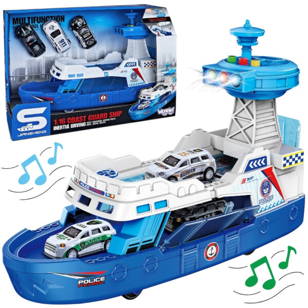 WOOPIE Łódź Policyjna Patrolowa Interaktywna - Skala 1:16 + Autka 3 szt. - 001