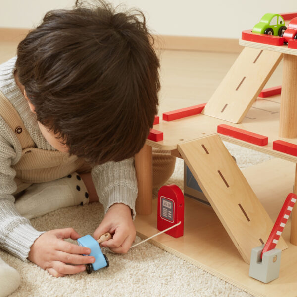 VIGA Drewniany Parking dla Samochodzików z Windą 4 Autka Helikopter - 006