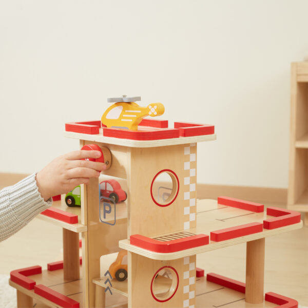 VIGA Drewniany Parking dla Samochodzików z Windą 4 Autka Helikopter - 007