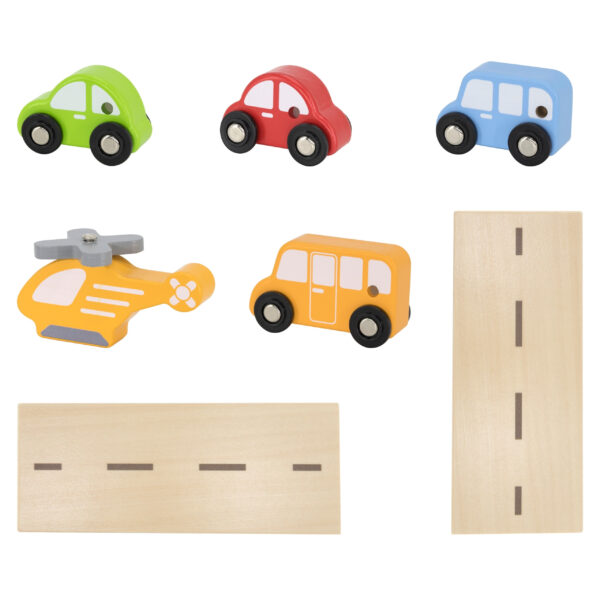 VIGA Drewniany Parking dla Samochodzików z Windą 4 Autka Helikopter - 011