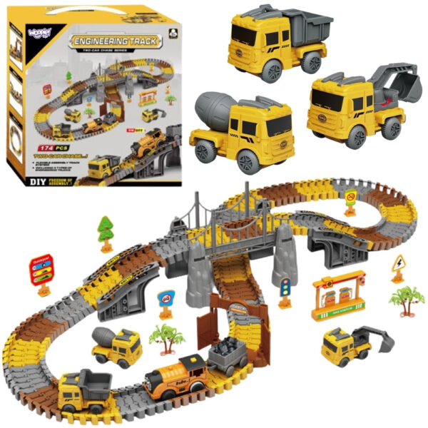 WOOPIE Tor Samochodowy XXL Kolejka Elektryczna Plac Budowy 174 el. - 001