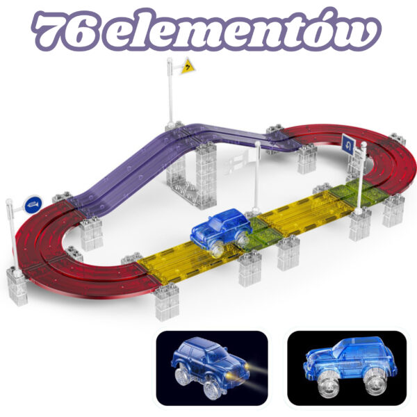 WOOPIE Magnetyczny Tor Samochodowy Wyścigowy + Autko 76 el. - 005