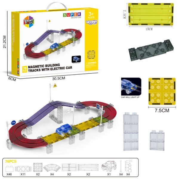 WOOPIE Magnetyczny Tor Samochodowy Wyścigowy + Autko 76 el. - 006