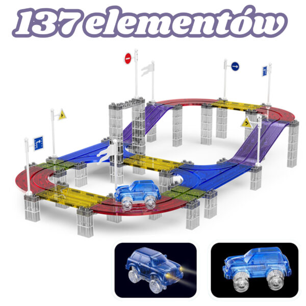 WOOPIE Magnetyczny Tor Samochodowy Wyścigowy + Autko 137 El. - 005