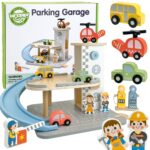 WOOPIE GREEN Drewniany Parking Piętrowy 2w1 Stacja Benzynowa z Autkami i Figurkami 12 el. FSC - 001