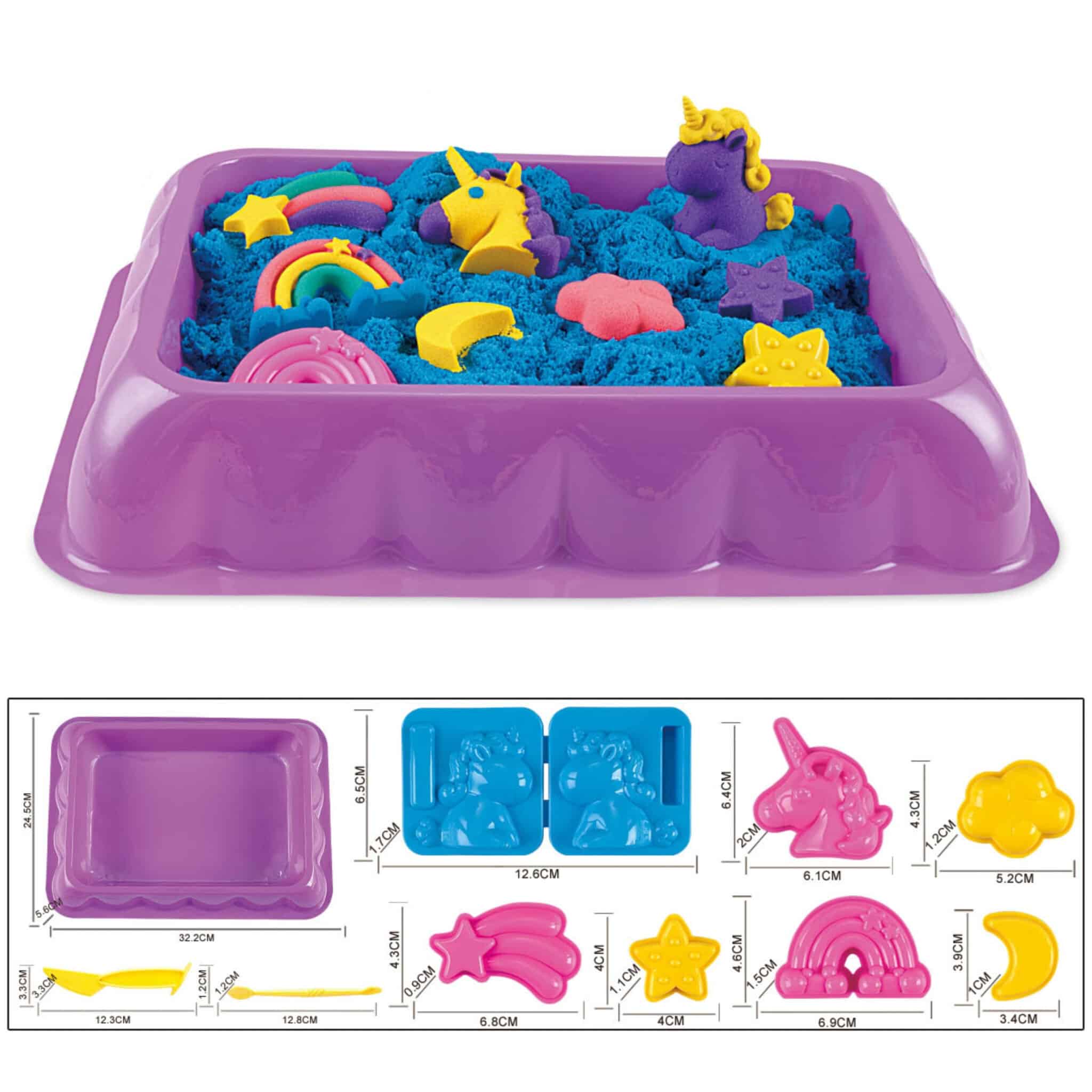 WOOPIE Piasek Kinetyczny 0,6 kg Zestaw Jednorożec Stolik z Foremkami - 002