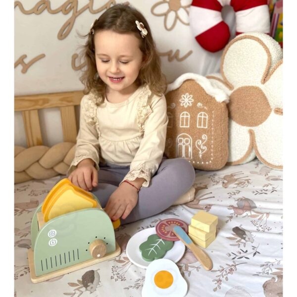 Drewniany Toster z Akcesoriami Woopie Green - Edukacyjny Zestaw FSC - 006