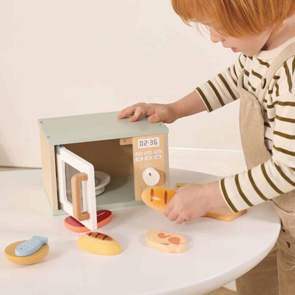 Drewniana Mikrofalówka Tooky Toy - Edukacyjny Zestaw AGD z Jedzeniem - 002