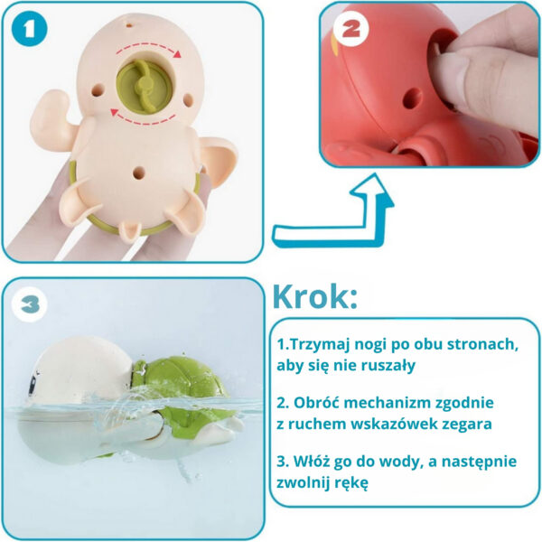 Żółw nakręcany do kąpieli różowy pływający 18m+ – WOOPIE - 005