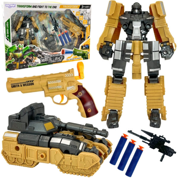 WOOPIE Zestaw 3w1 Robot Transformujący Czołg i Wyrzutnia na Strzałki Brązowy - 001 WOOPIE Zestaw 3w1 Robot Transformujący Czołg i Wyrzutnia na Strzałki Brązowy - 001