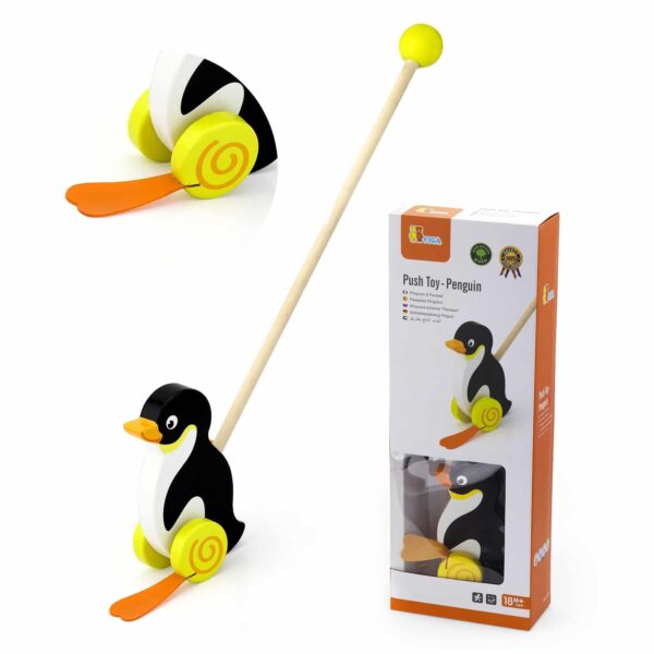 Pierwszy Pchacz Drewniany Viga Toys – Pingwin z Dźwiękiem Kłapania 12m+ - 002