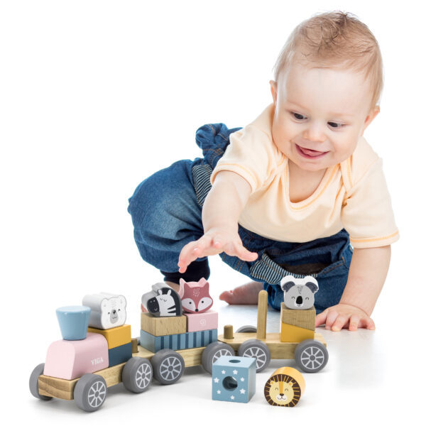 VIGA PolarB Drewniana Kolejka z Wagonikami i Zwierzątkami Do Układania Montessori - 011