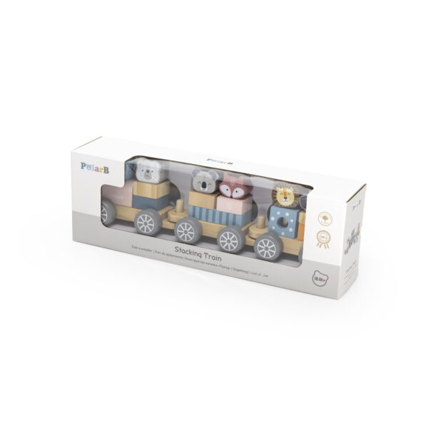 VIGA PolarB Drewniana Kolejka z Wagonikami i Zwierzątkami Do Układania Montessori - 014