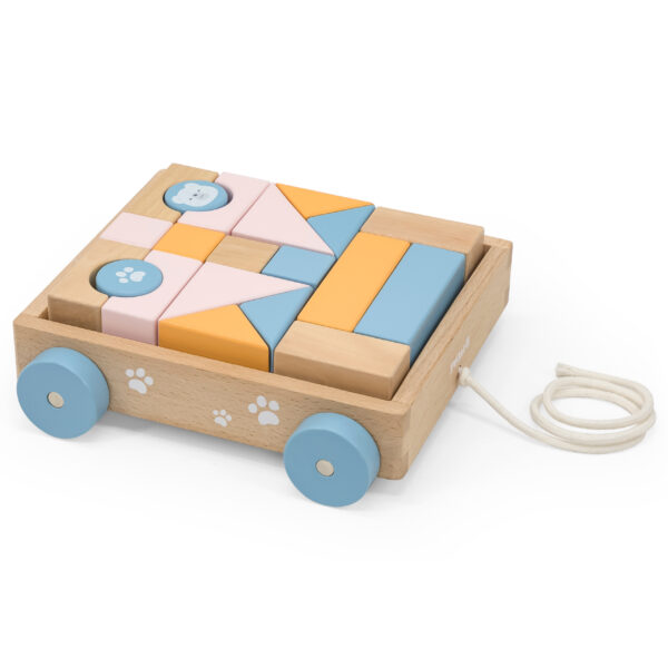 VIGA PolarB Drewniany Wózek do Ciągnięcia + Klocki 21 el. - 002