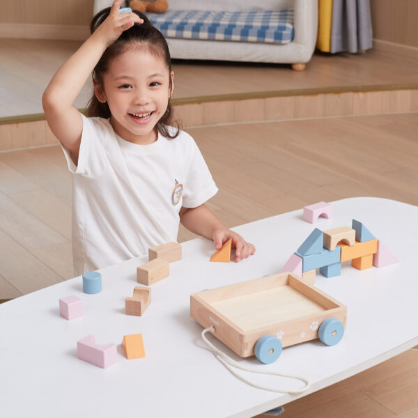 VIGA PolarB Drewniany Wózek do Ciągnięcia + Klocki 21 el. - 005