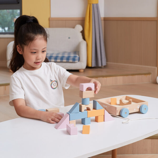 VIGA PolarB Drewniany Wózek do Ciągnięcia + Klocki 21 el. - 007
