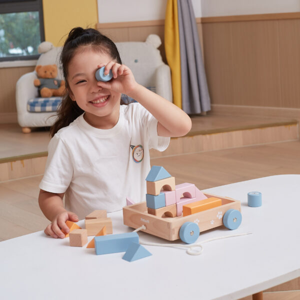 VIGA PolarB Drewniany Wózek do Ciągnięcia + Klocki 21 el. - 010