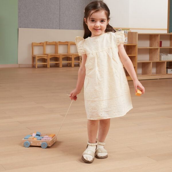 VIGA PolarB Drewniany Wózek do Ciągnięcia + Klocki 21 el. - 011