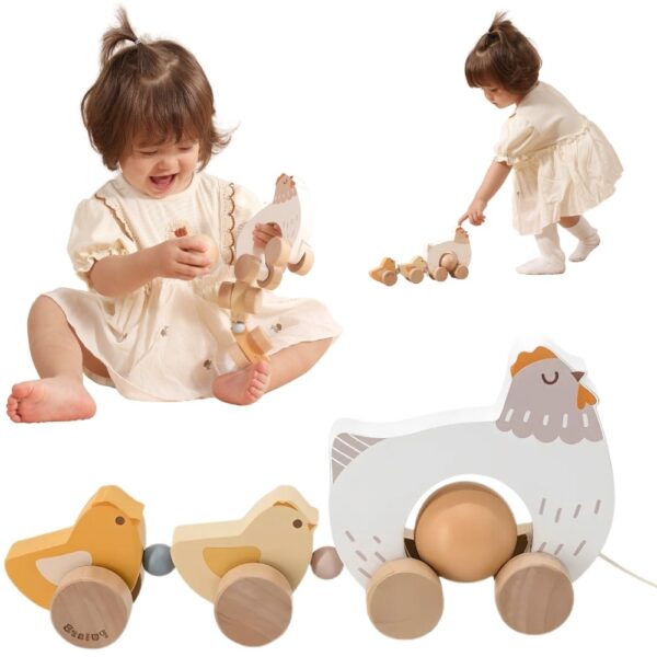 VIGA PolarB Drewniana Kurka z Pisklętami do Ciągnięcia - 001