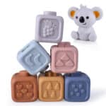Klocki sensoryczne 2w1 piramidka gryzak 6 elem. 0+ - WOOPIE - 008