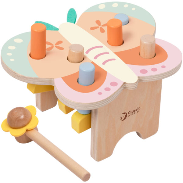 CLASSIC WORLD Wbijak Pastelowy Motylek Montessori z Młoteczkiem - 001