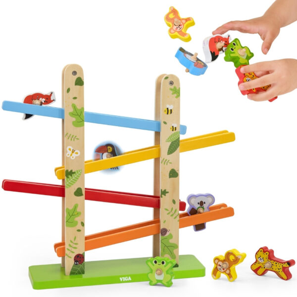 VIGA Drewniana Zjeżdżalnia dla Zwierzątek Dżungla 7 el. - 001