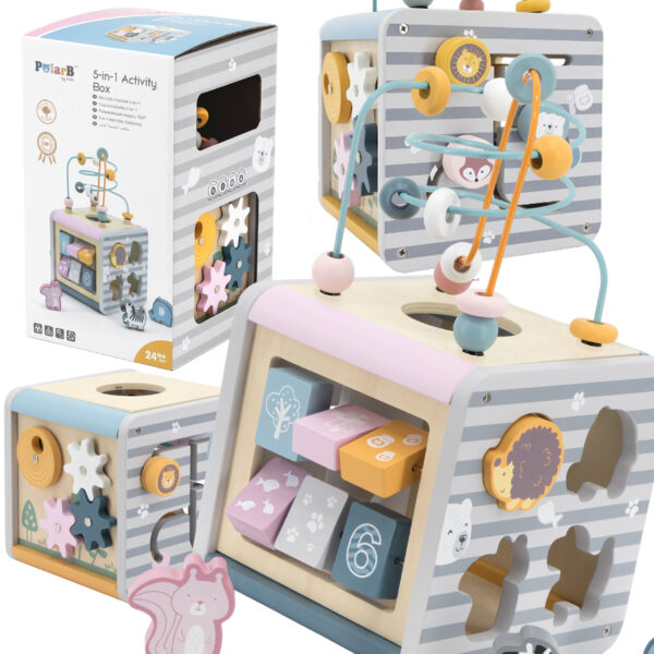 VIGA PolarB Activity Box Drewniane Edukacyjne Centrum Gier 5w1 kostka - 001