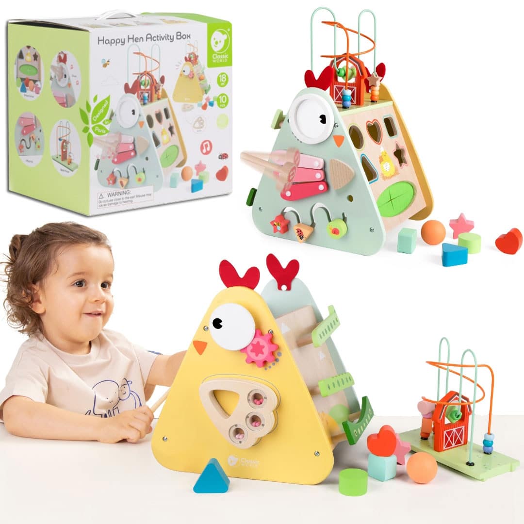 Kostka Montessori 10w1 Szczęśliwa Farma XXL Drewniana Classic World - 001