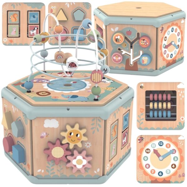 TOOKY TOY Interaktywny Drewniany Sześciokąt Montessori Otwierane Pudełko - 001