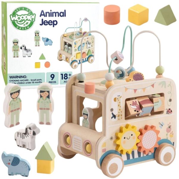 WOOPIE GREEN Drewniana Kostka Aktywności Samochód Terenowy Safari FSC - 001