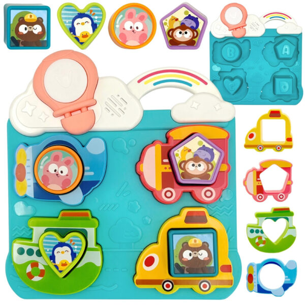 WOOPIE BABY Interaktywna Układanka Dopasuj Pojazdy i Zwierzątka Niebieska - 001