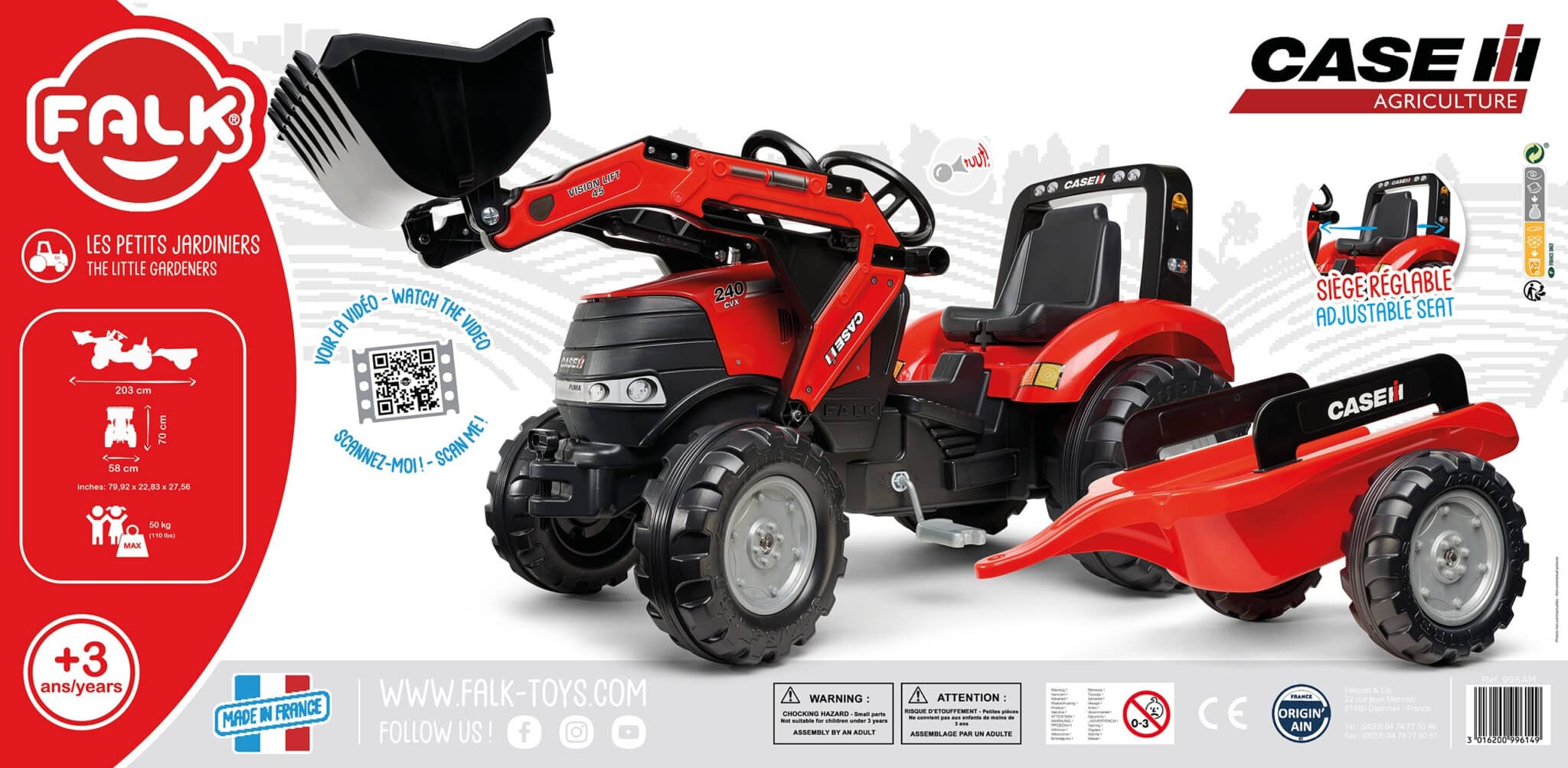 FALK Traktor Case na Pedały z Łyżką i Przyczepką Czerwony od 3 Lat - 005