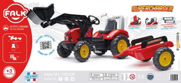 Czerwony traktor na pedały z przyczepą Supercharger - Falk - 008