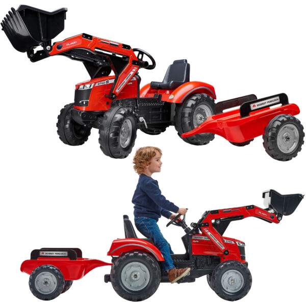 FALK Traktor Massey Ferguson Czerwony na Pedały z Przyczepką od 3 Lat - 001