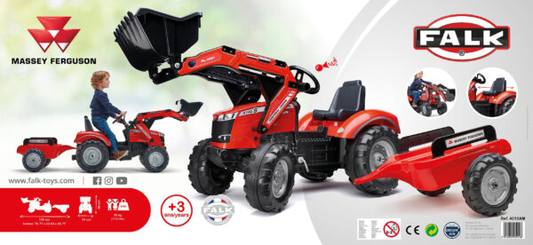 FALK Traktor Massey Ferguson Czerwony na Pedały z Przyczepką od 3 Lat - 012