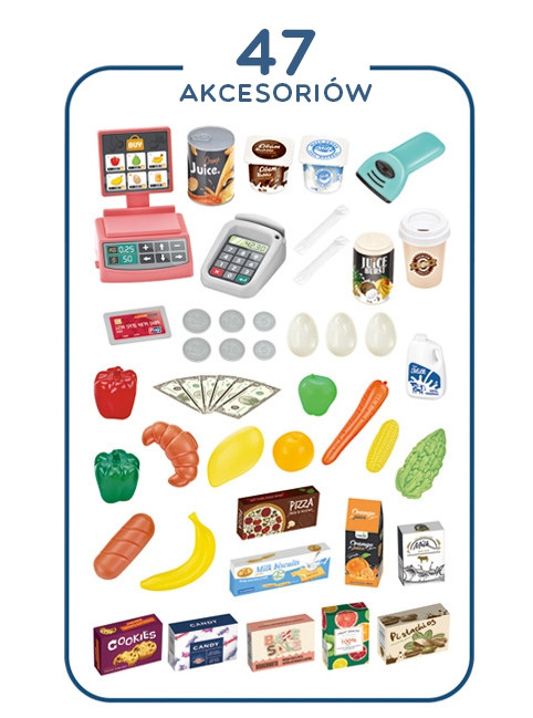 WOOPIE Sklep Supermarket i Wózek Koszyk Sklepowy Kasa Waga Skaner 47 akc - 011