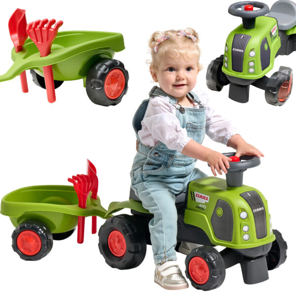 FALK Jeździk Claas 470 Arion Zielony z Przyczepką  + Zestaw do piasku - 001