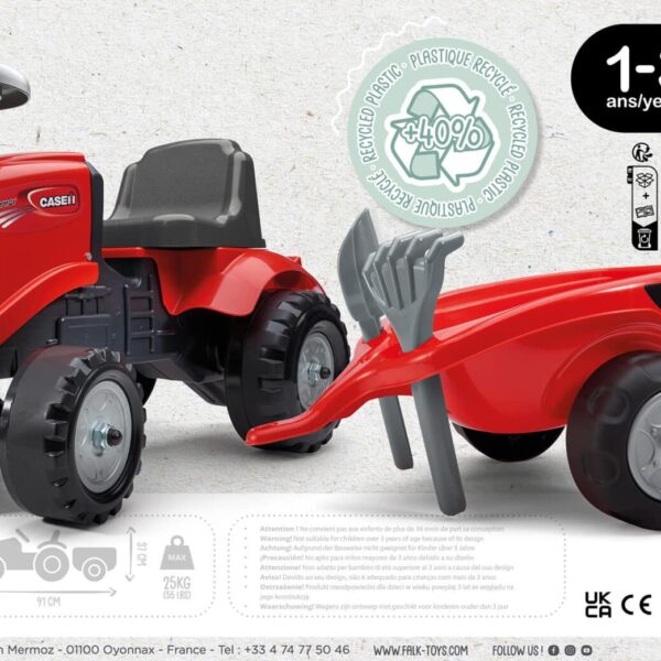 FALK Jeździk Traktorek Baby Case IH Ride-On Czerwony z Przyczepką + akc. od 12 miesięcy - 012