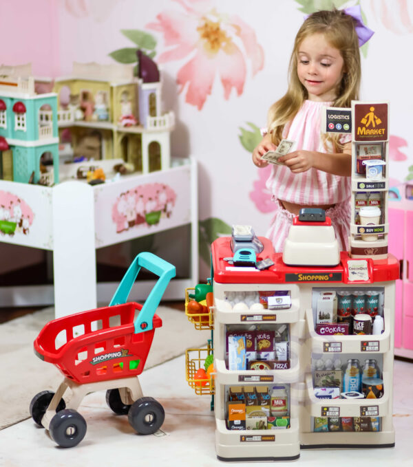 Duży sklep supermarket dla dzieci wózek kasa 48 akc. - Woopie - 003