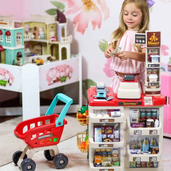 Duży sklep supermarket dla dzieci wózek kasa 48 akc. - Woopie - 003