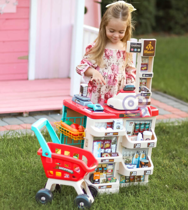 Duży sklep supermarket dla dzieci wózek kasa 48 akc. - Woopie - 004