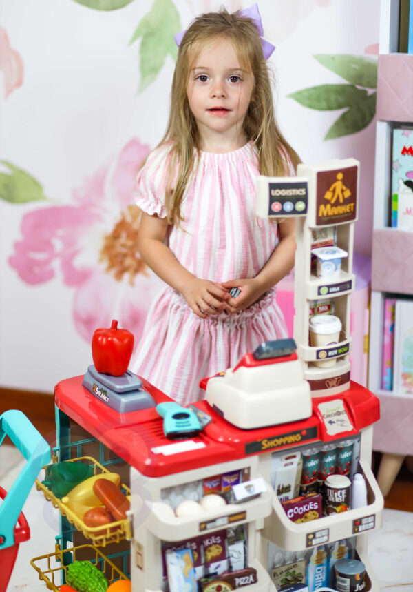 Duży sklep supermarket dla dzieci wózek kasa 48 akc. - Woopie - 005